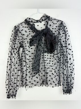 Banana Republic Sheer Polka Dot Blouse Bow Tie Neck Mesh Top Y2K Coquette Sheer